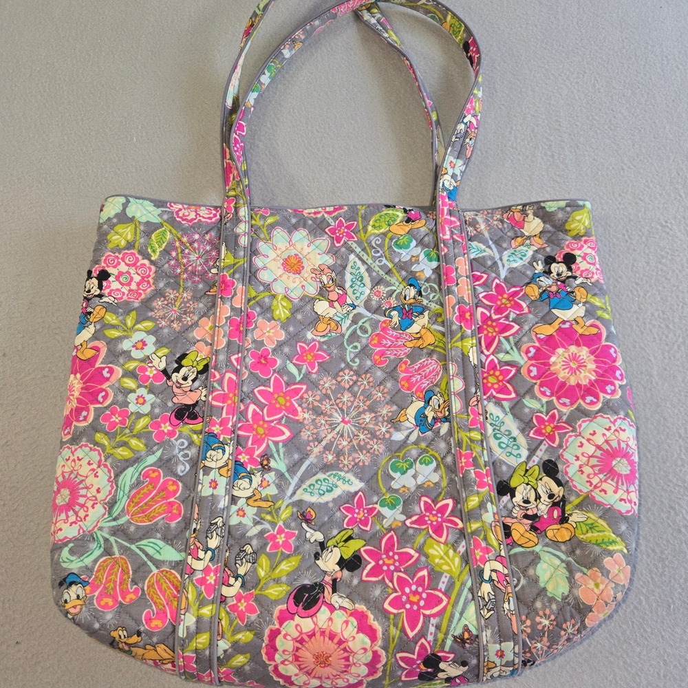 Vera Bradley Tote Disney Parks Women Large Gray Mickey's Whimsical Paisley Quilt